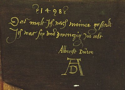 Zelfportret met handschoenen (detail) door Albrecht Dürer
